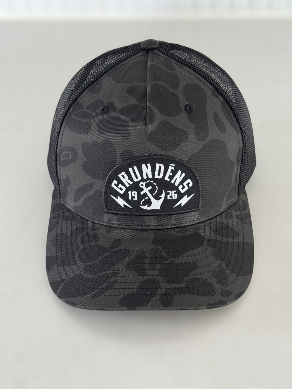Custom Grundéns Hat Cap Snap Back One Size Black Camo Mens Patch Logo Outdoor